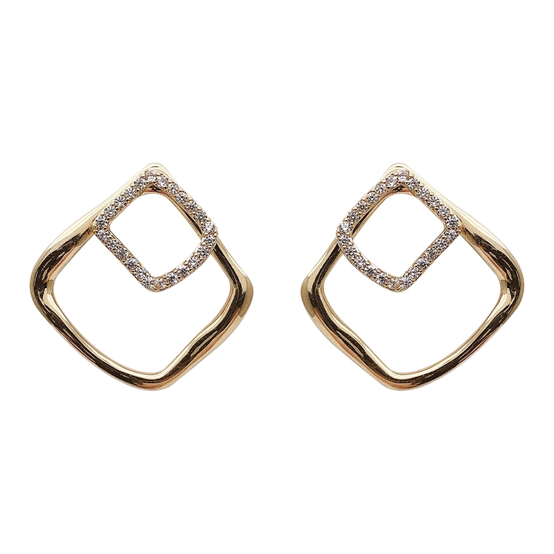 Anting Persegi Geometris Berlian Berkilau lady's simple personality Korean