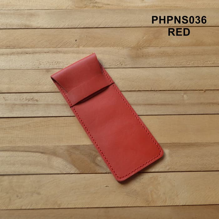 tempat pensil kulit kulit asli warna merah pencil case - PHPNS035