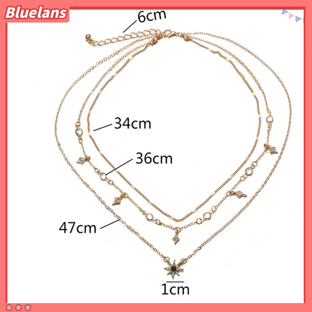 Bluelans Women Multi Layer Rhinestone Inlaid Star Pendant Chain Necklace Jewelry Gift