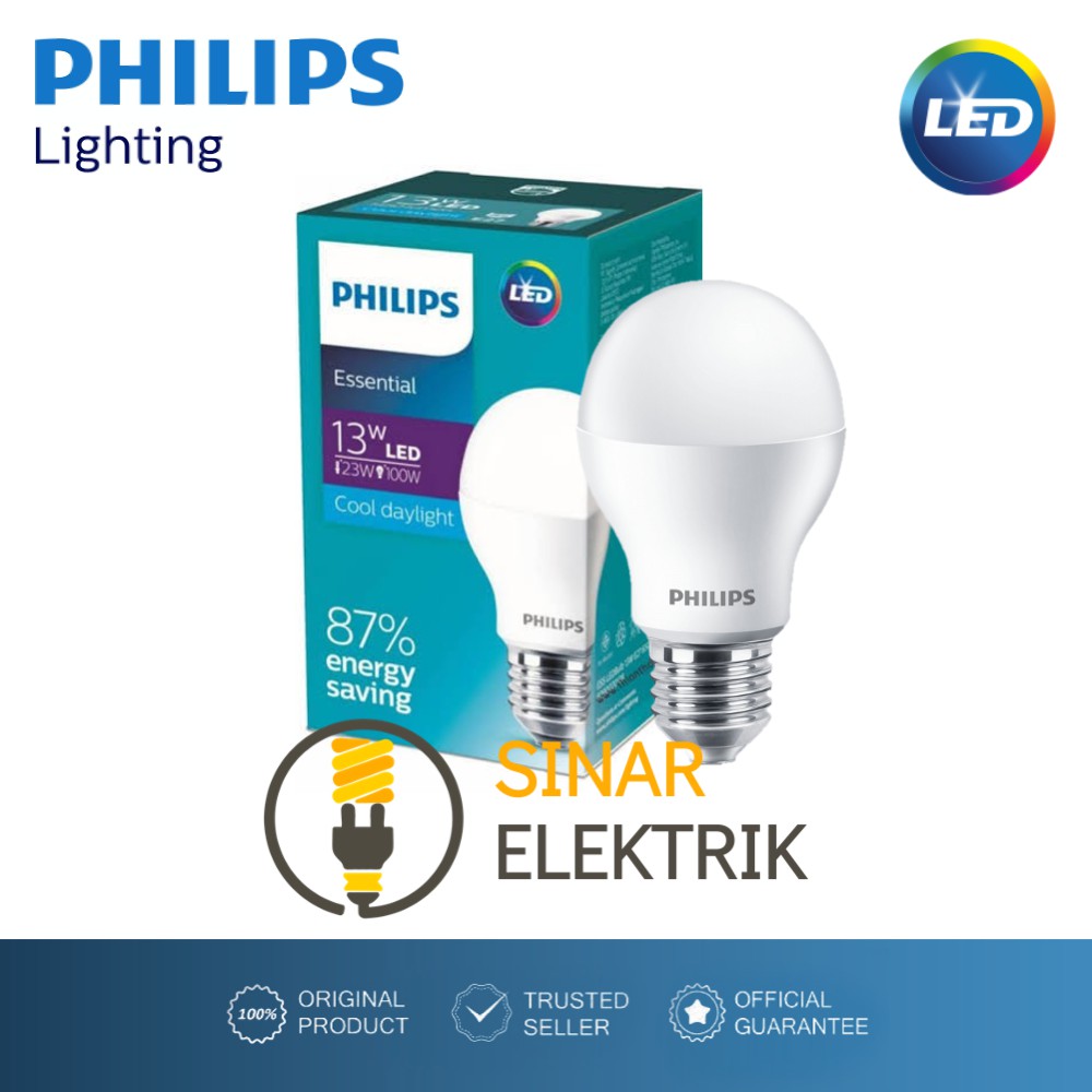 Lampu LED Philips Essential 13 Watt Putih - Bohlam LED Bulb 13W W Wat 13Watt Murah Original Garansi