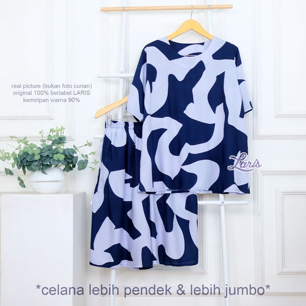 BIGSIZE | XXL 5L LD 120 140 CELANA 3/4 Ukuran Lebih Besar Carita Oneset Oblong Rayon Polos &amp; Motif Setelan Piyama Jumbo Original LARIS