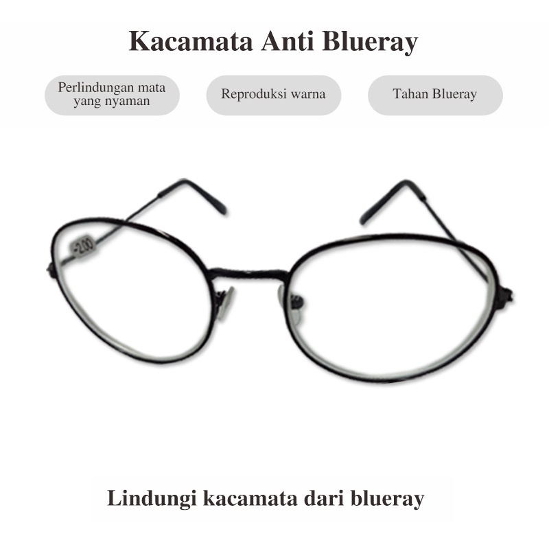 Kacamata Minus Anti Radiasi Blue ray Frame Oval Min -0.50 s/d -4.00 Kaca Mata Baca Minus Pria Wanita