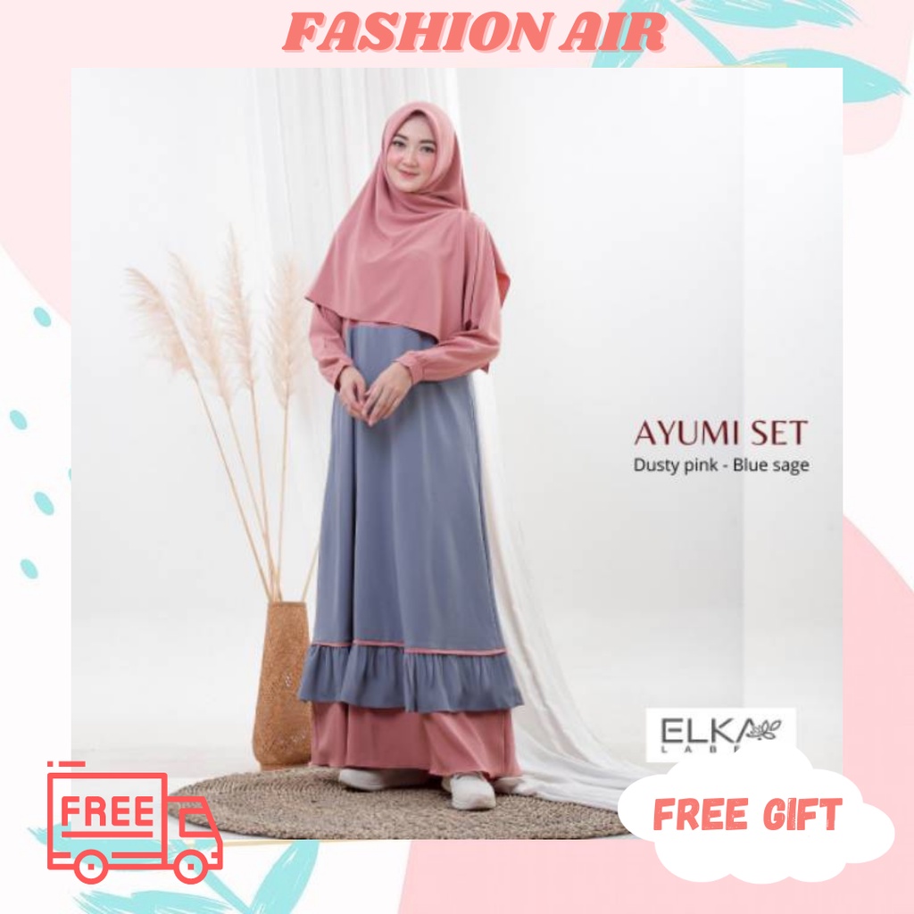 GAMIS SET KHIMAR POLOS DUA WARNA RAMPLE BAHAN ESHAL ZARA AYUMI ORIGINAL by ELKA LABEL