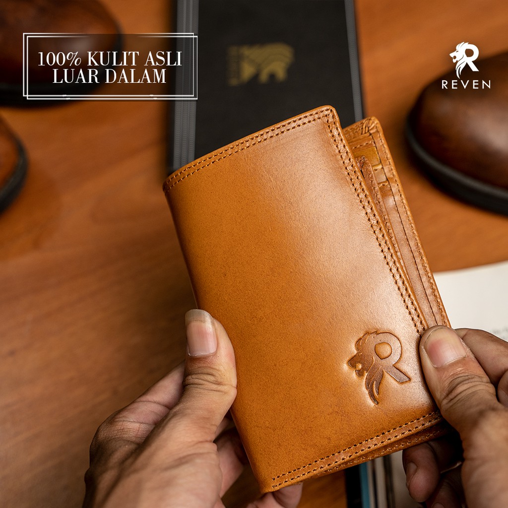 Dompet Lipat Kulit Pria Branded Reven Athena Leather Wallet Model 3/4 Bahan 100% Full Kulit Sapi Asli Original Premium Cowok Keren Terbaru