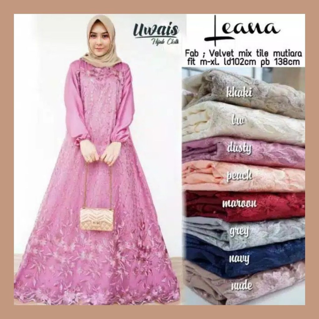 BAJU LEANA GAMIS READY SERAGAMAN PESTA KONDANGAN DRESS MIX TILE BROKAT MUTIARA TERBARU