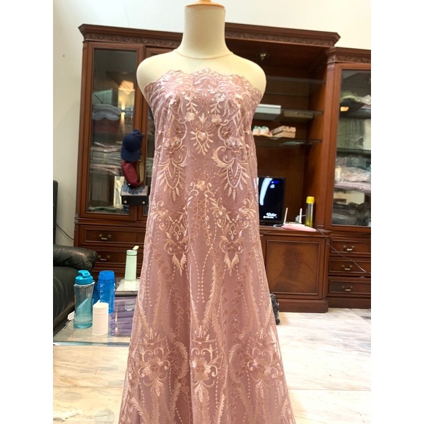 Bahan Kebaya Brokat Tulle Payet Gloria Exclusive Warna Rose Gold