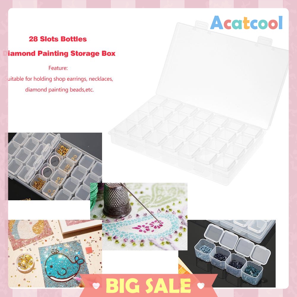 28 Lattices Transparent Container Diamond Painting Accessories Storage Box