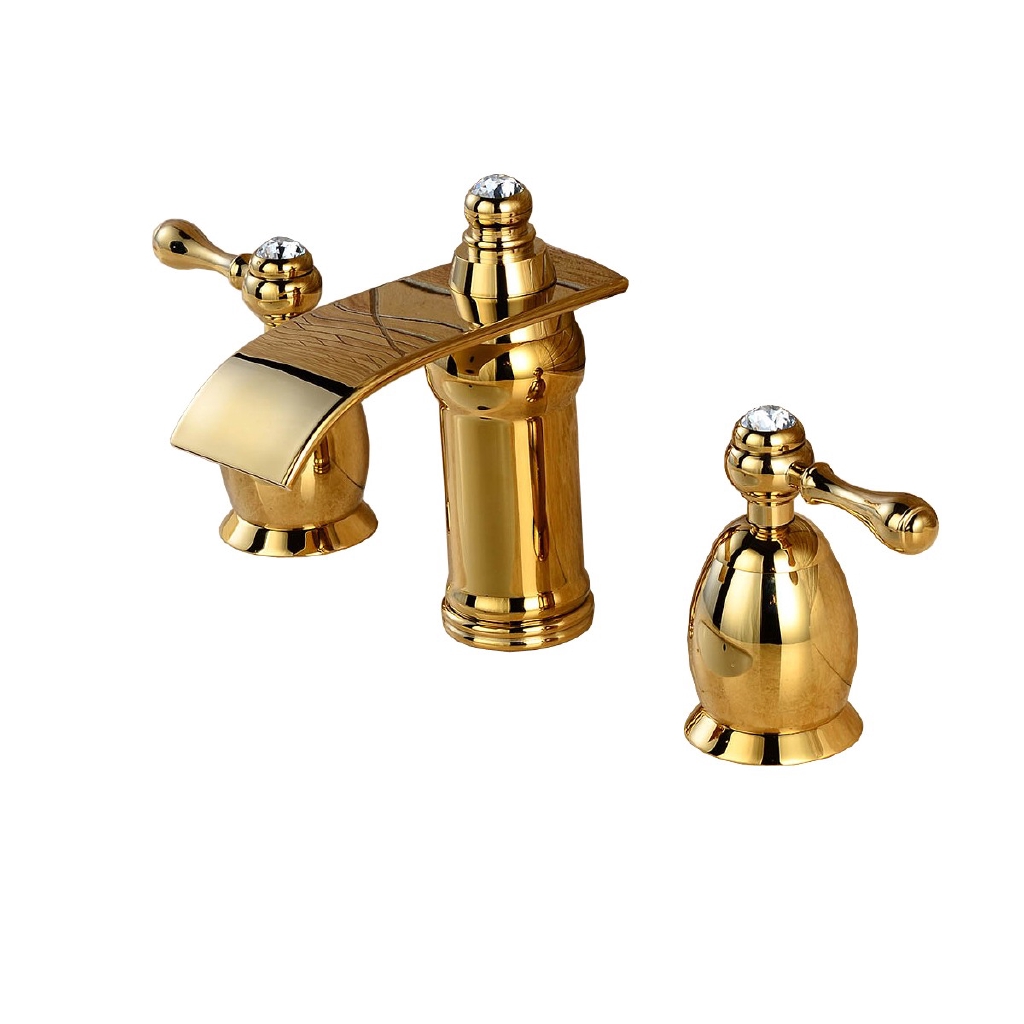 Special Price Bathroom Sink Faucet Widespread Gold Two Handles Three Holes Bath Taps Brass Shopee Indonesia
