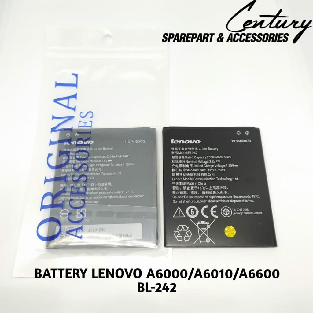BATTERY / BATERAI LENOVO A6000 / A6600 / A6010 BL-242 ORI KC