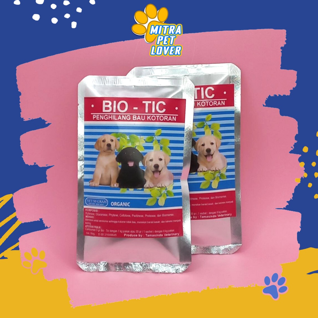 PENGHILANG BAU KOTORAN ANJING - BIO TIC DOG 50 GR ORIGINAL - BIOTIC BIO-TIC ORGANIC MELENYAPKAN AROMA TIDAK ENAK PADA PEMBUANGAN PUPPY MURAH GARANSI KUALITAS ASLI PET ANIMAL VETERINARY TAMASINDO OBAT VITAMIN HEWAN BINATANG PELIHARAAN MITRAPETLOVER