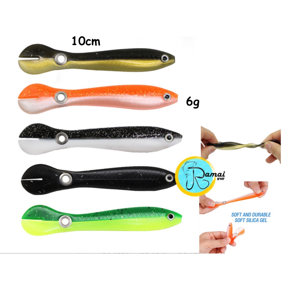 Umpan Pancing ikan silicon karet  lembut ukuran panjang 10cm berat 6gram soft bait