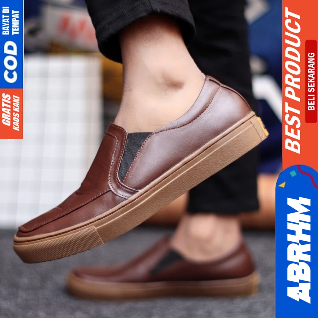 Abrhm Manji - Sepatu Slip On Pria Casual Kulit Asli