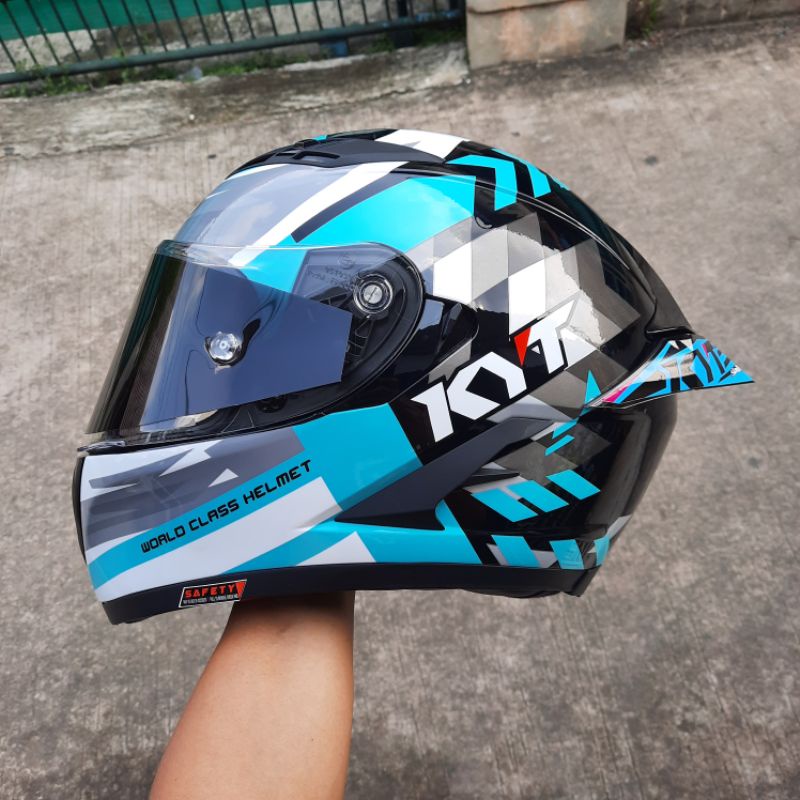 HELM KYT FALCON - PAKET GANTENG Aqua Blue Flou Black flat visor kaca flat ready top pinlock Original