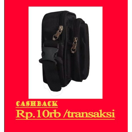 Tas pria selempang hitam model bahu emboss polo bahan nylon ready stok