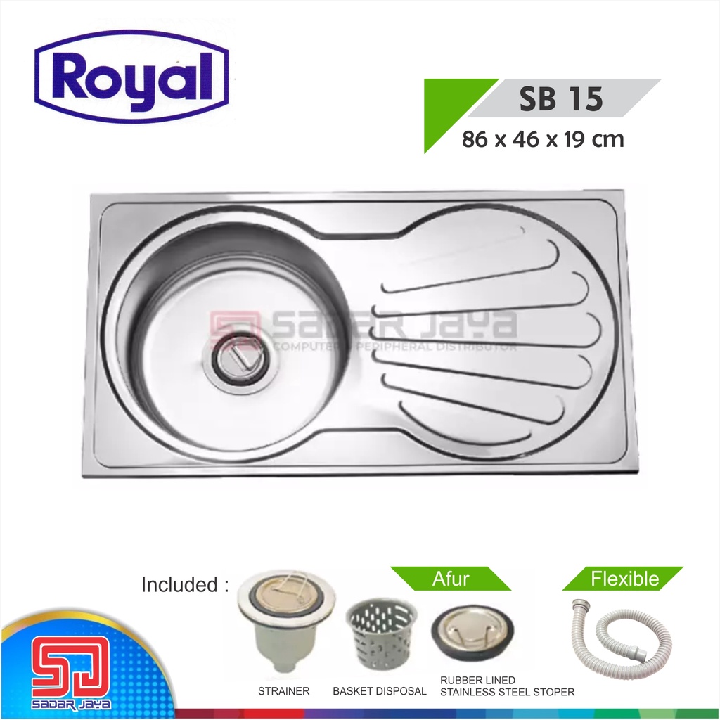 Kitchen Sink Royal SB 15 Wastafel Dapur Bak Cuci Piring 1 Bowl Bersayap Pengering Samping