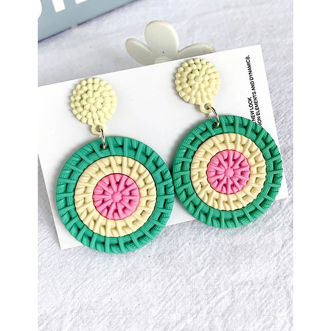 LRC Anting Tusuk Fashion Alloy Resin Round Color Matching Earrings F6267X