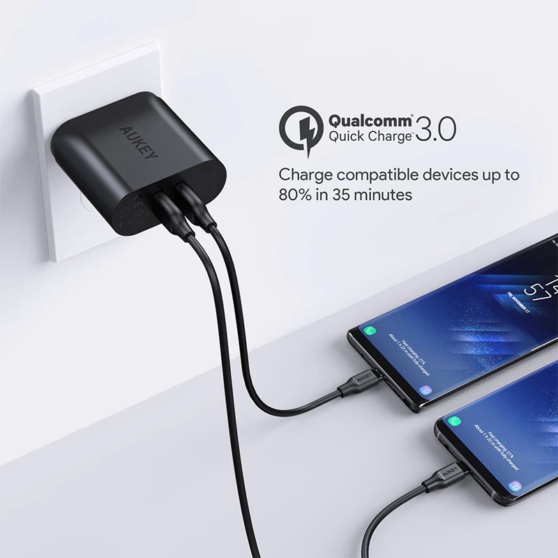 Aukey PA-T16 Adapter Charger 36W PD 2 Port USB Tipe-C QC3.0 Fast Charging Plug EU Untuk xiaomi