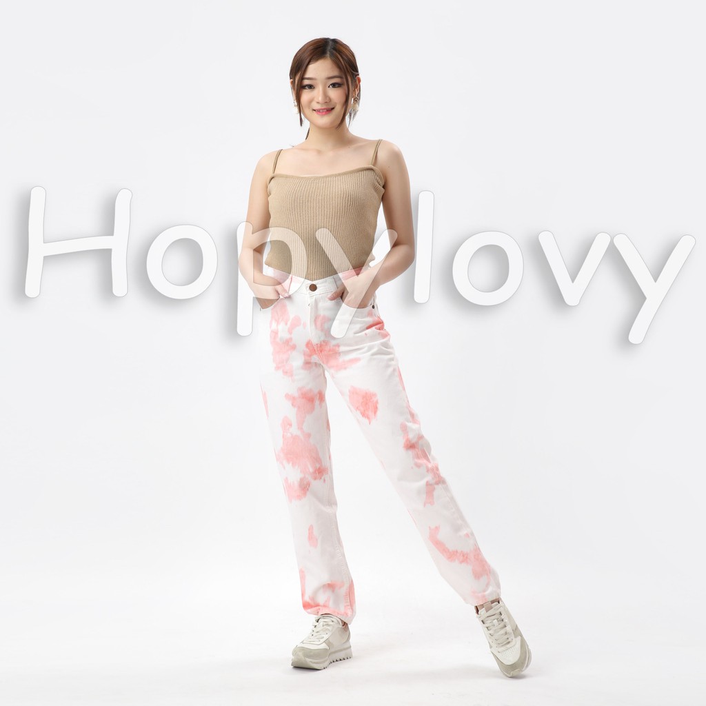 HOPYLOVY SALE - Celana Boyfriend Jeans Wanita Motif Tie Dye Tirani