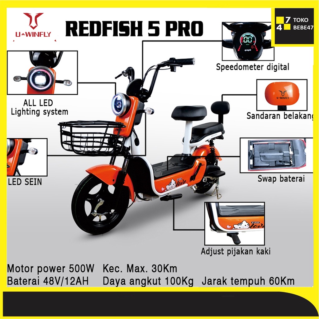 SEPEDA LISTRIK UWINFLY REDFISH 5 PRO / PLUS GARANSI RESMI