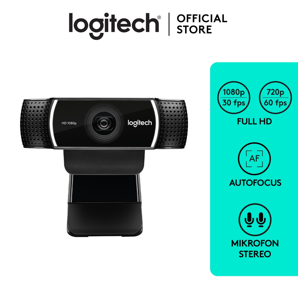 Logitech C922 Webcam Pro Streaming Full HD 1080p dengan Autofocus, Noise-Cancelling Audio, Tripod