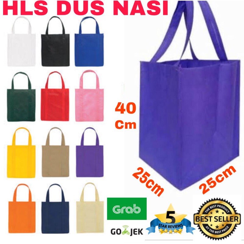 

Tas Kain Dos Nasi 25x25x40 HLS Dus Nasi Souvenir Bag Tas Spunbond Food Box Shopping Bag
