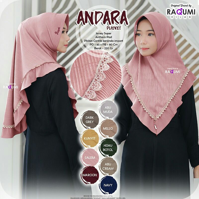 Hijab Instan Andara Plisket Original Raqumi X MNV Hijab