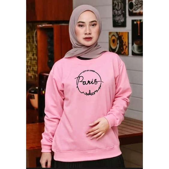 Kaos Lengan Panjang paris bulet / Kaos Sweatshirt / Atasan Wanita / Atasan Wanita Lengan Panjang