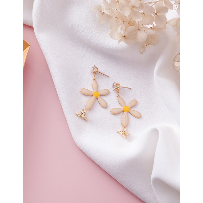 LRC Anting Tusuk Fashion Gold Zircon Flower Bird Metal Stud Earrings F48234