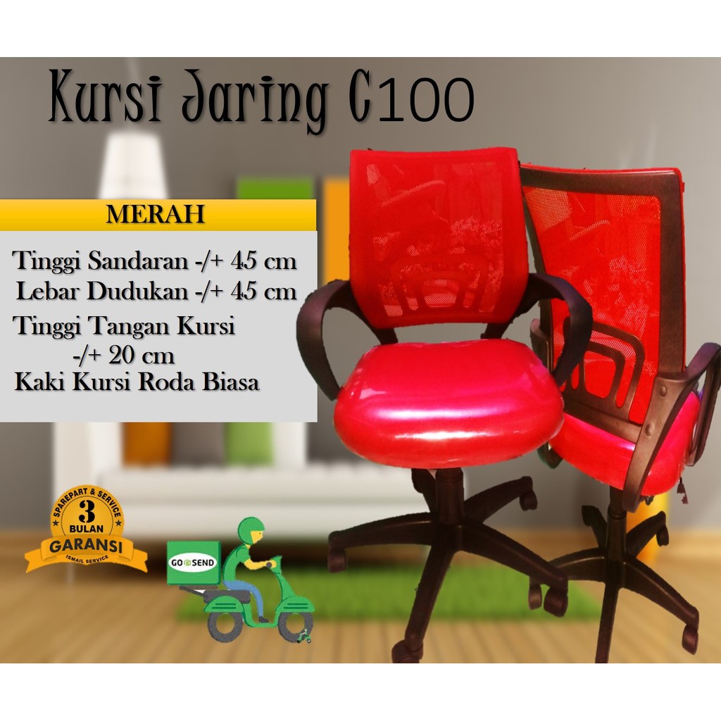 Terlaris Kursi Kantor Jaring C100 - Jaring Merah Dudukan Merah, Mewah, Termurah, Bergaransi, Costume