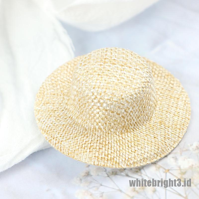 (white3) 2pcs Miniatur Topi Jerami Untuk Dekorasi Rumah Boneka