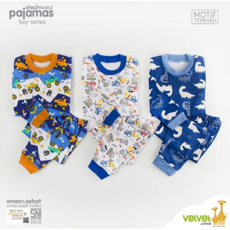 PIYAMA PAJAMAS TERBARU VELVET JUNIOR BOY SERIES || 3PCS SIZE 2,3,4,5,6,7,8,9,10TAHUN || MOTIF CIELO 