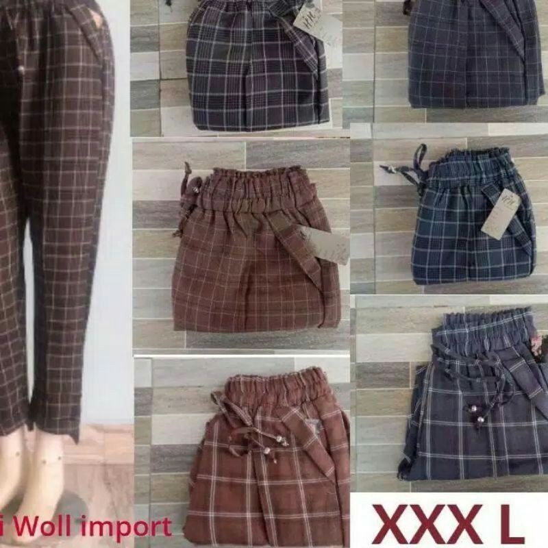 celana kotak kotak wanita/semi wol/celana zara/celana baggy wanita/celana jumbo