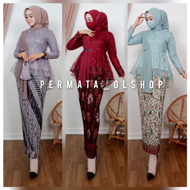 Permata Okshop / Kebaya Aurora Selendang Modern NJ / Kebaya Wisuda / Baju  Lamaran / Kebaya Kondangan / Kebaya Busui / Setelan Kebaya Modern