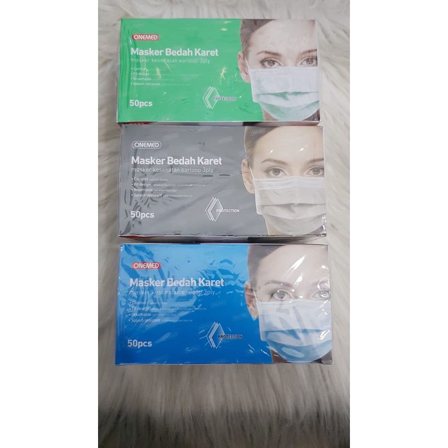 MASKER ONEMED KARET MEDIS ISI 50PCS HIJAU / BIRU / ABU ABU