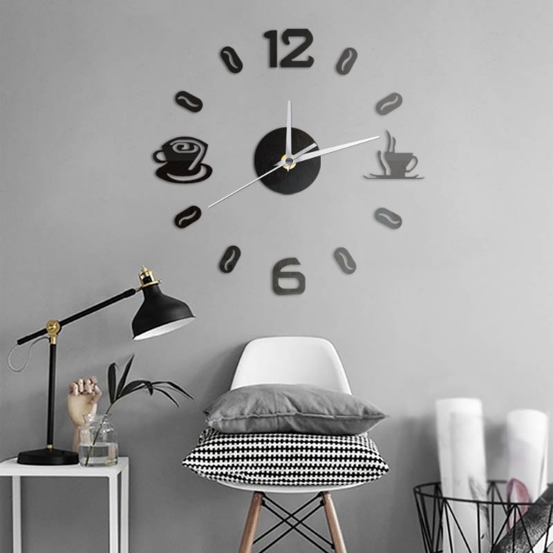 Jam Dinding DIY Giant Wall Clock Quartz Creative Design 40-70cm Model Coffee Bell - DIY-12 - Black