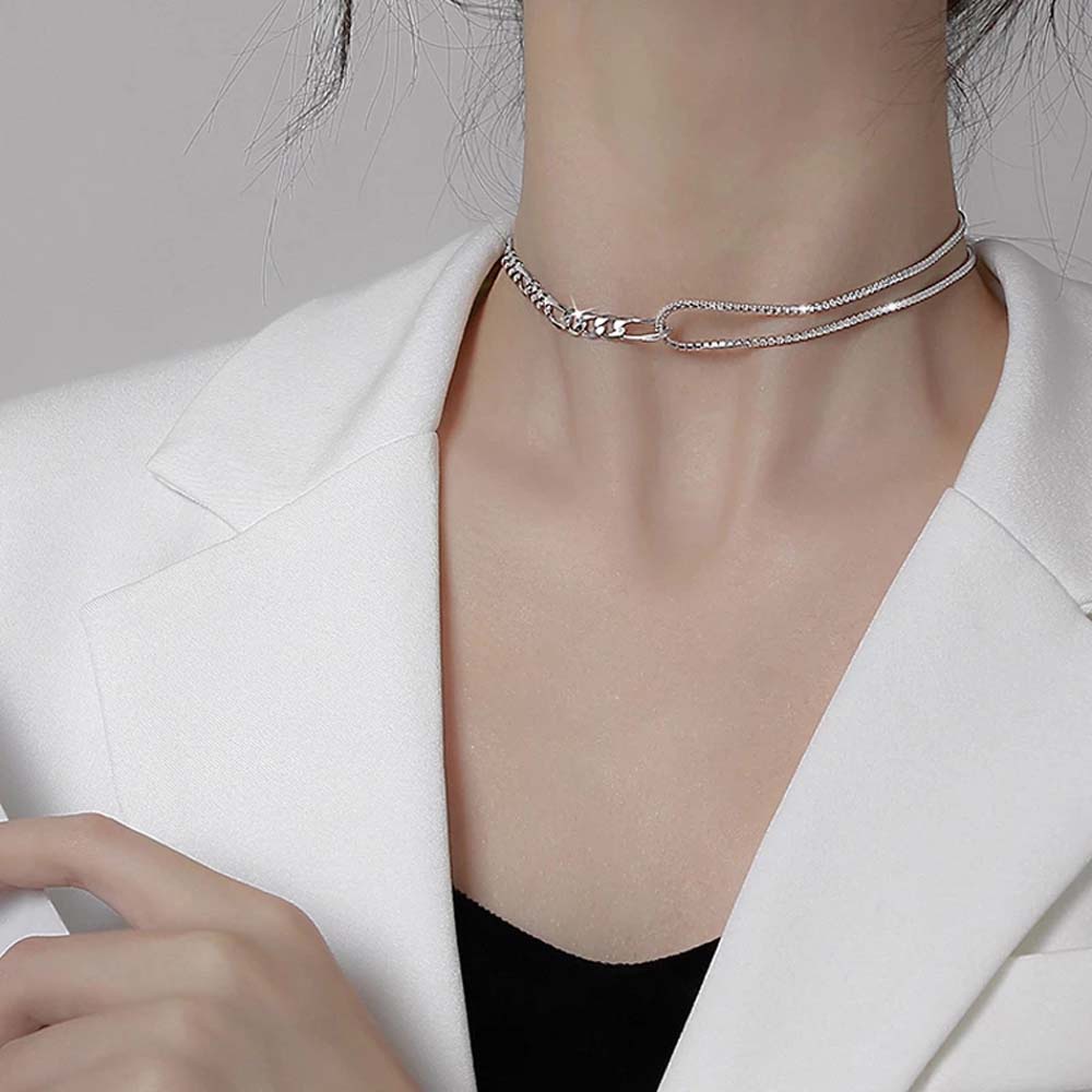 Kalung Choker Rantai Klavikula Berlian Imitasi Zircon Warna-Warni Gaya Korea Untuk Wanita