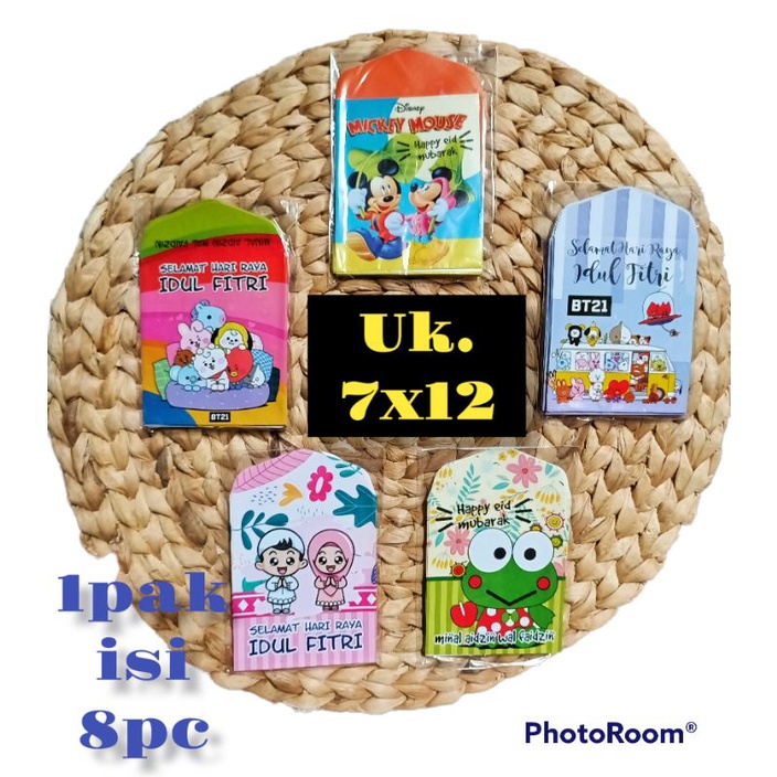 

8pcs Amplop Lebaran Angpau Lebaran Termurah ukuran medium 7x12 isi 8 karakter BT21 kartun mickey mouse profesi atm