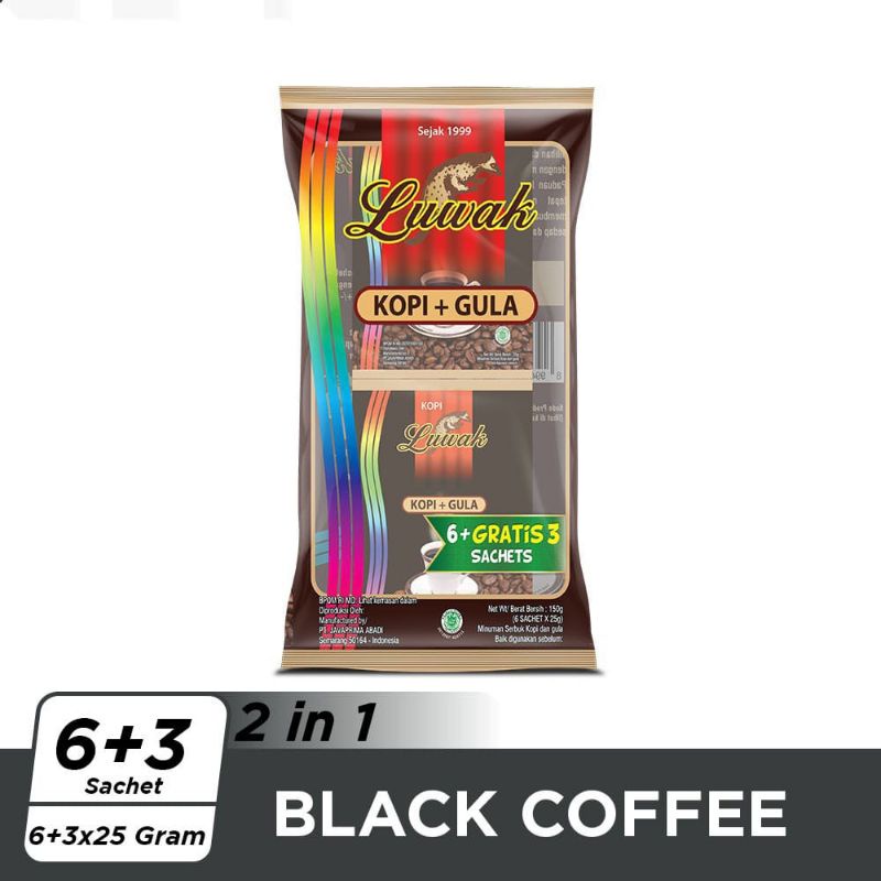 

KOPI LUWAK PLUS GULA BLACK COFFEE BAG 6+3 x 25GR
