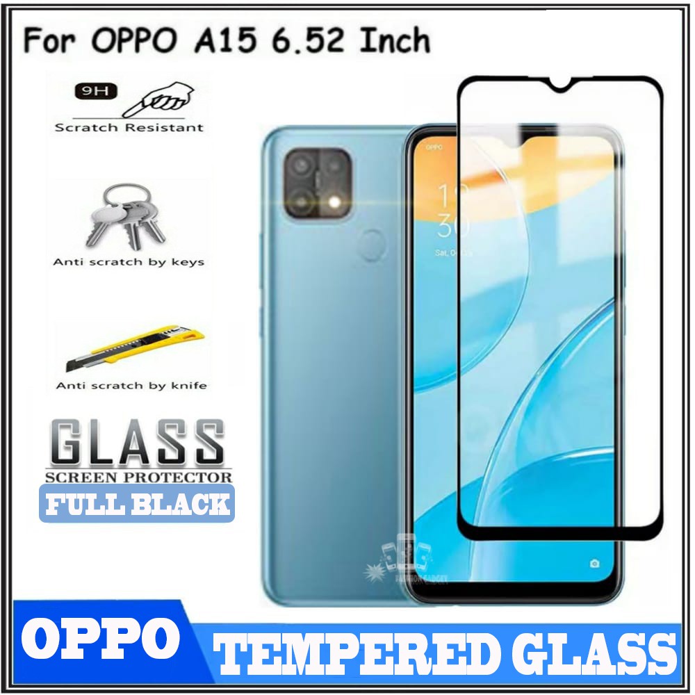 Tempered Glass Oppo A15 Full Blue Light Anti Radiasi Tempered Glass Full Black Anti Gores