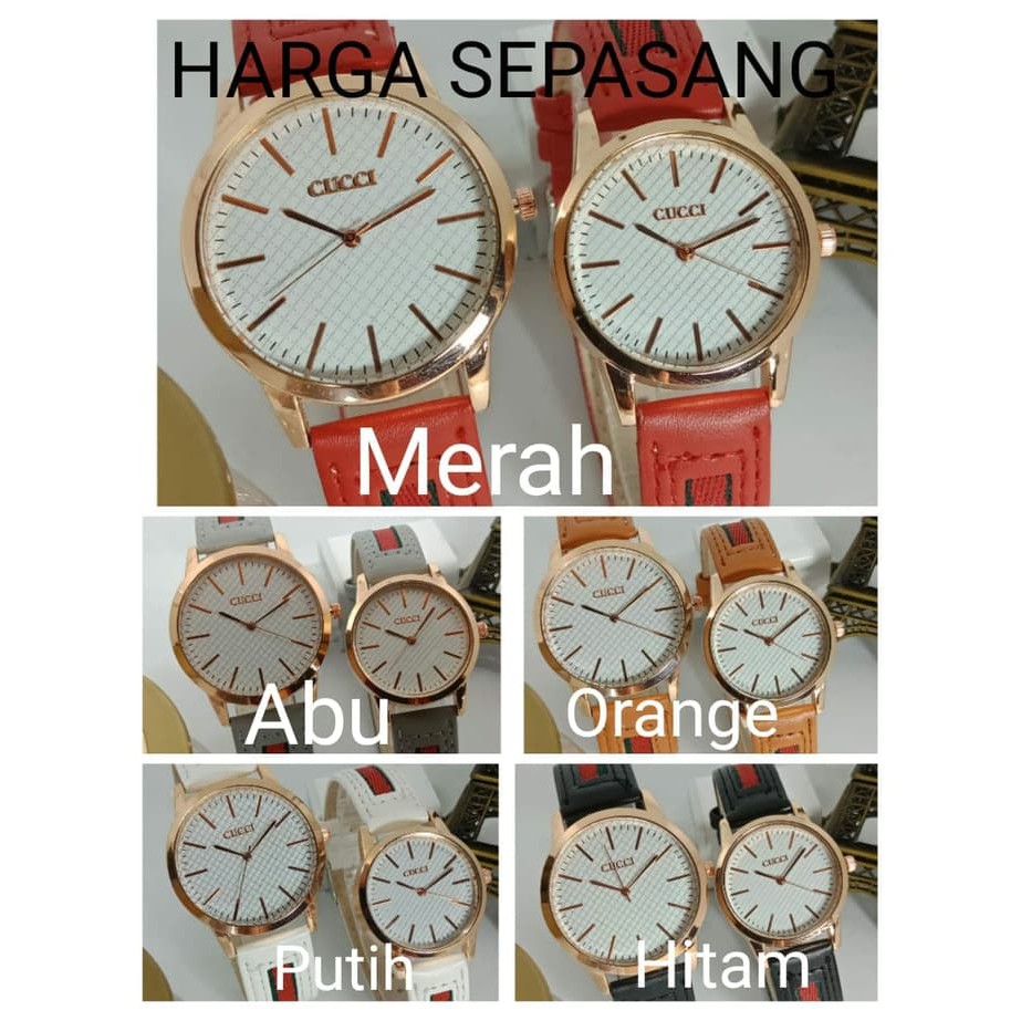 Jual Jam Tangan Wanita Couple Gucci Kulit Freebox Kancing 2023 Kekinian