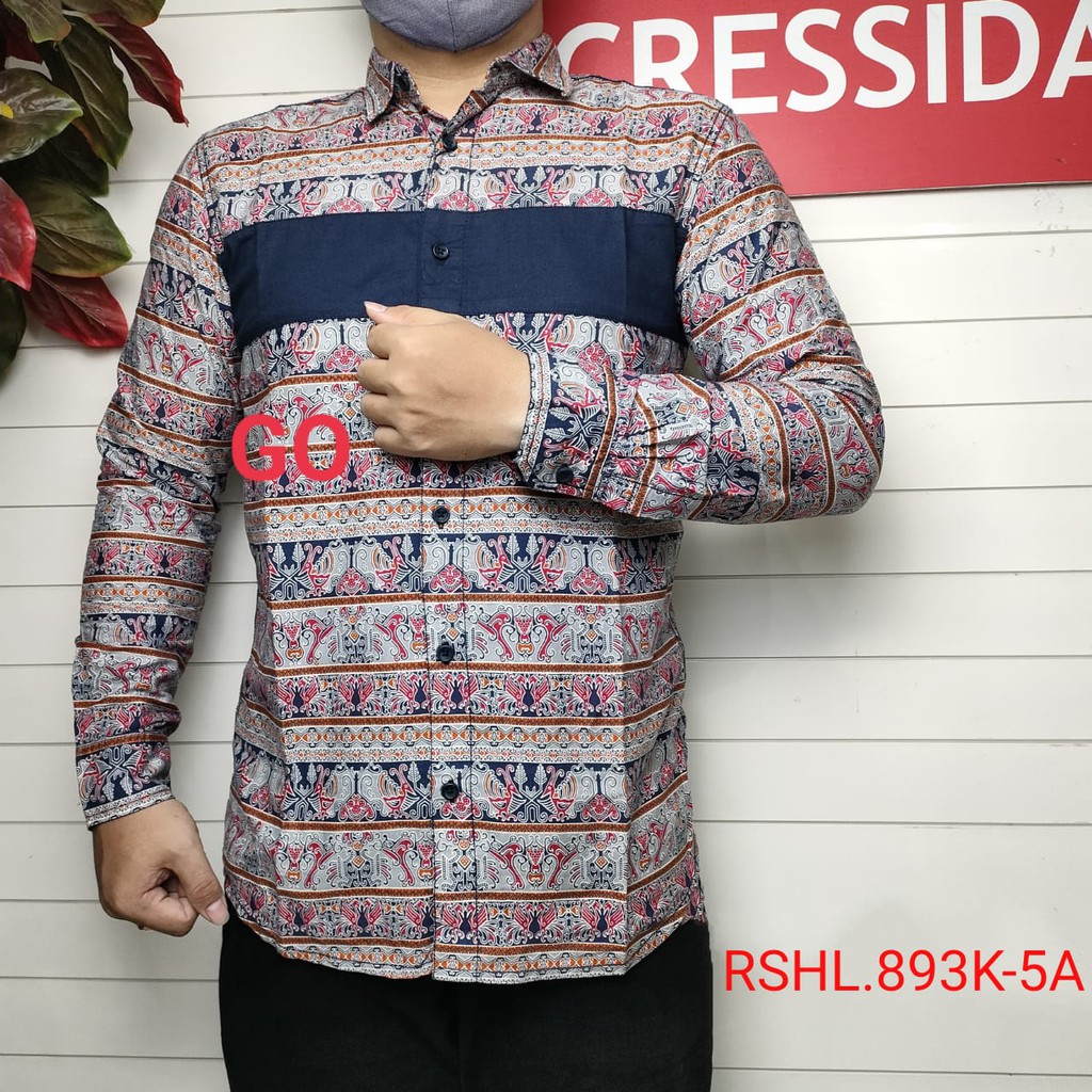 gof CRESSIDA KEMEJA BATIK Pakaian Pria Atasan Kemeja Cowok Laki-Laki Hem Lengan Panjang Original