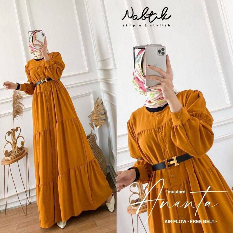 Homedress/gamis crincle airflow Ananta Free Belt