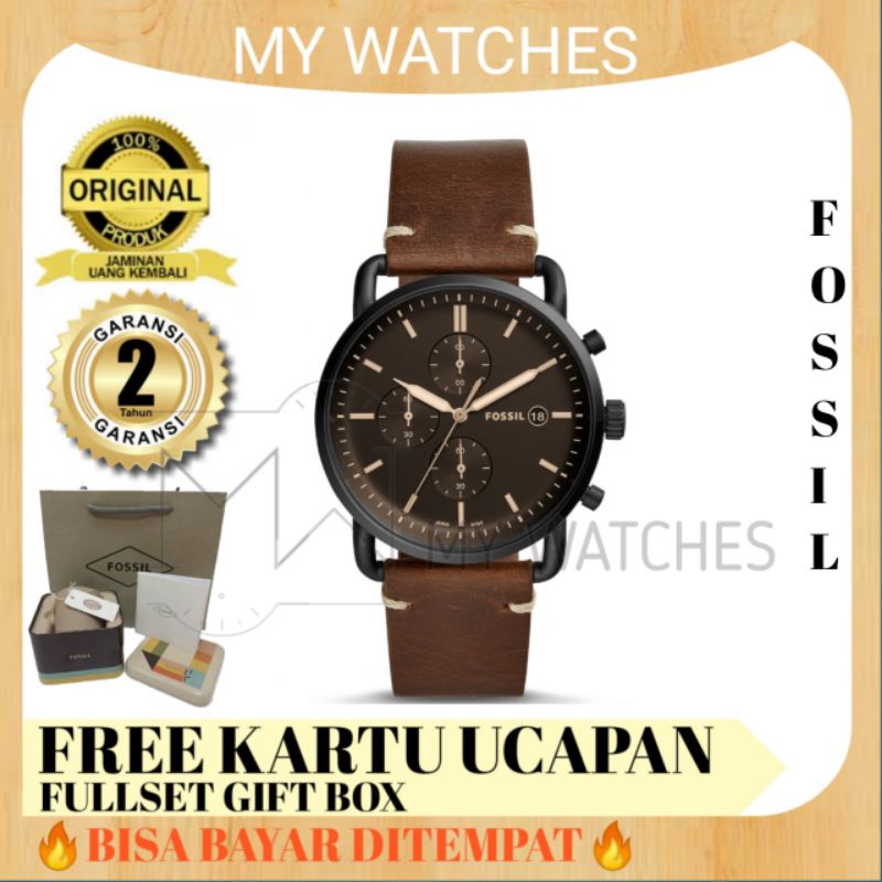 Jam Tangan Pria Fossil The Commuter Chronograph Leather Strap Original | Fossil Fs5403