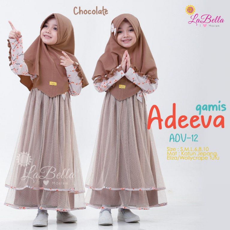 Set Gamis Anak Adeeva Coklat By Labella- Set Gamis Muslim Anak Kekinian