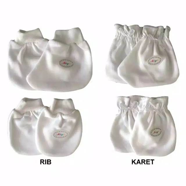 MIYO 1 Set Sarung Tangan &amp; Kaos Kaki Karet / RIB Bayi PUTIH (0-3M)