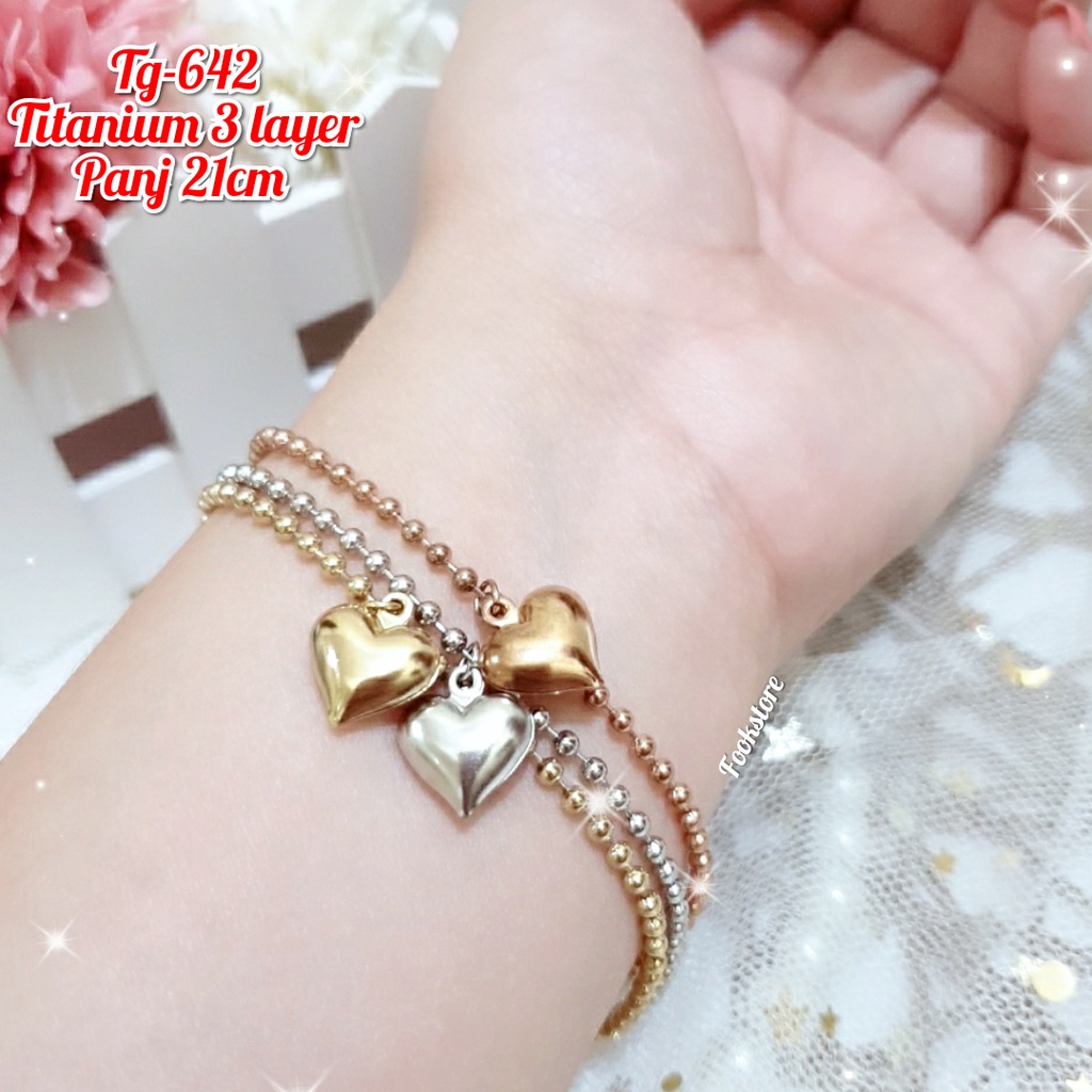 GELANG TITANIUM WANITA 3 LAYER BIJI LADA/TITANIUM ANTI KARAT/COD