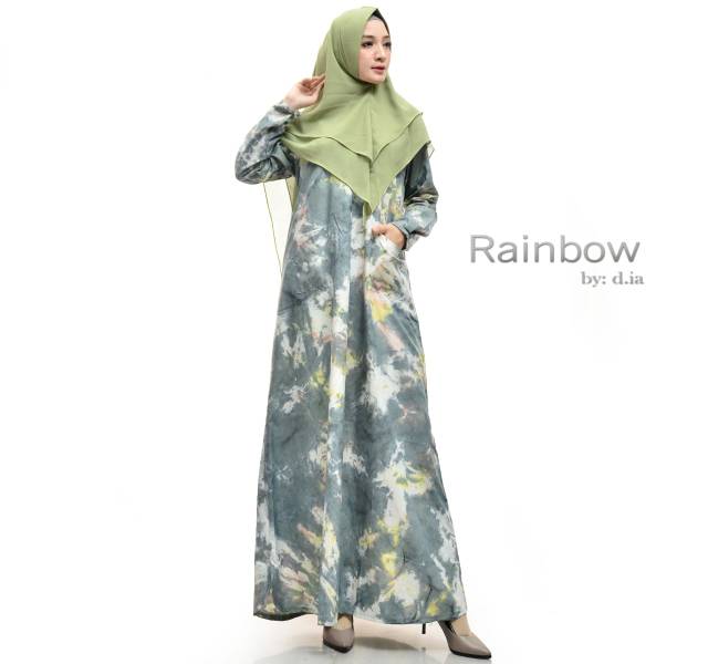 Setelan Wanita Muslim Terbaru Gamis Hijab Terbaru Rainbow Mikro Ceruti Babydoll