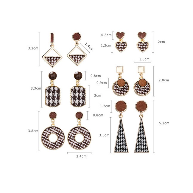 LRC Anting Tusuk Fashion Love 925 Silver Needle Asymmetric Plaid Earrings D42785