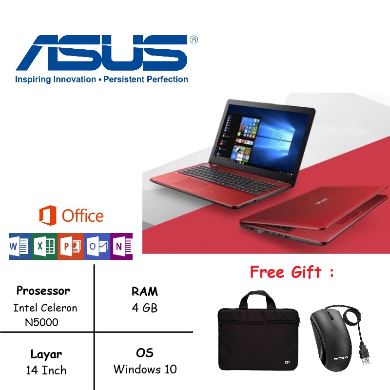 Laptop Asus Vivobook X441M Intel Celeron N5000 ram 4GB Merah Red
