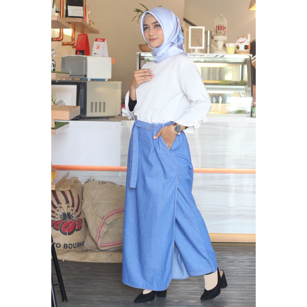 Rocella Rok Celana New Denia/Rok Celana Jeans Berbahan Denim Bawahan Wanita Muslimah Terbaru/Kekinia